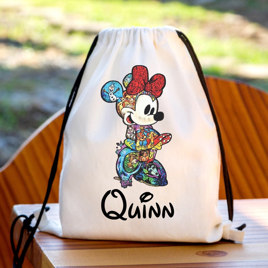 Personalised Minnie Mouse Drawstring Gym Bag | Custom Name PE Bag | Kids School Sports Bag | Nursery Drawstring Bag | Swimming Bag | Gift for Boys & Girls