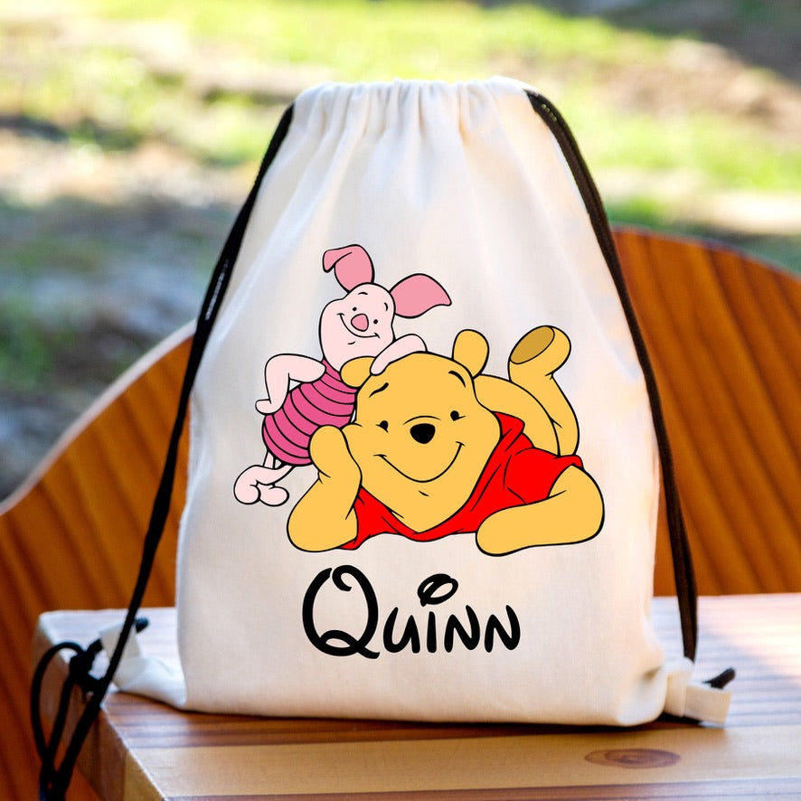 Personalised Winnie The Pooh & Piglet Drawstring Gym Bag | Custom Name PE Bag | Kids School Sports Bag | Nursery Drawstring Bag | Swimming Bag | Gift for Boys & Girls