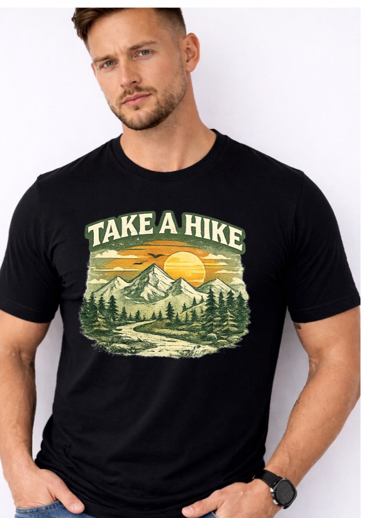 Take A Hike Mountain Graphic T-Shirt – Vintage Nature Hiking Tee – Outdoor Adventure Shirt