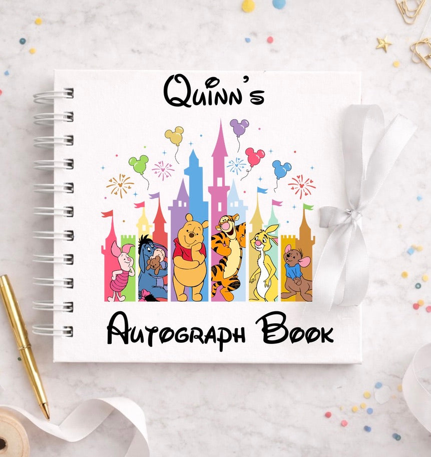 Personalised Winnie The Pooh Castle Disney Autograph Book, Personalised Disney World Trip, Gift For Disney Trip, Disney World Autograph Book