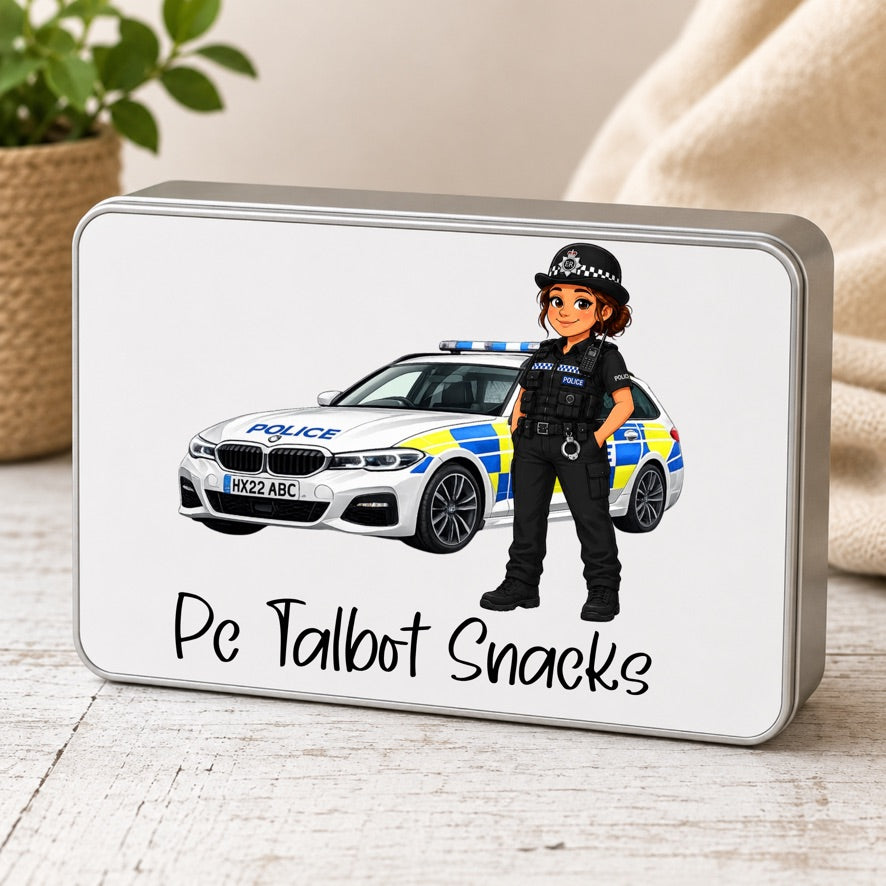 Personalised Female Police Officer Snack Tin | Custom Police Treat Tin | Police Gift | Personalised Biscuit Tin | Police Officer Storage Tin | Gift for Police Officer