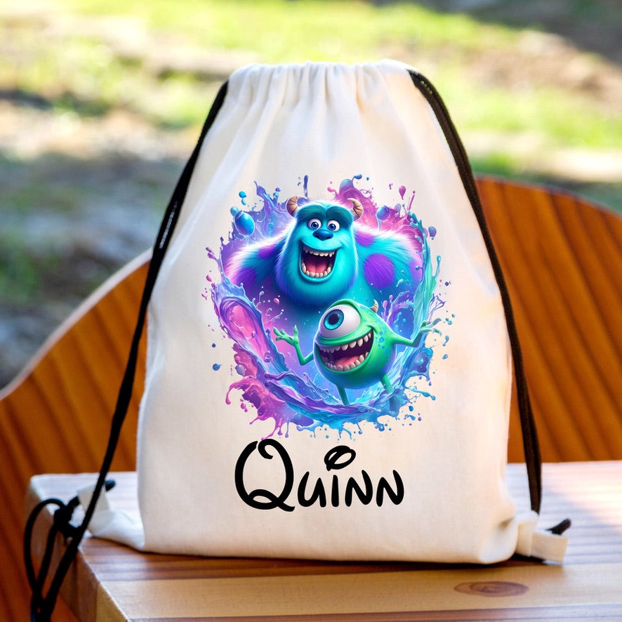 Personalised Mike & Scully Drawstring Gym Bag | Custom Name PE Bag | Kids School Sports Bag | Nursery Drawstring Bag | Swimming Bag | Gift for Boys & Girls