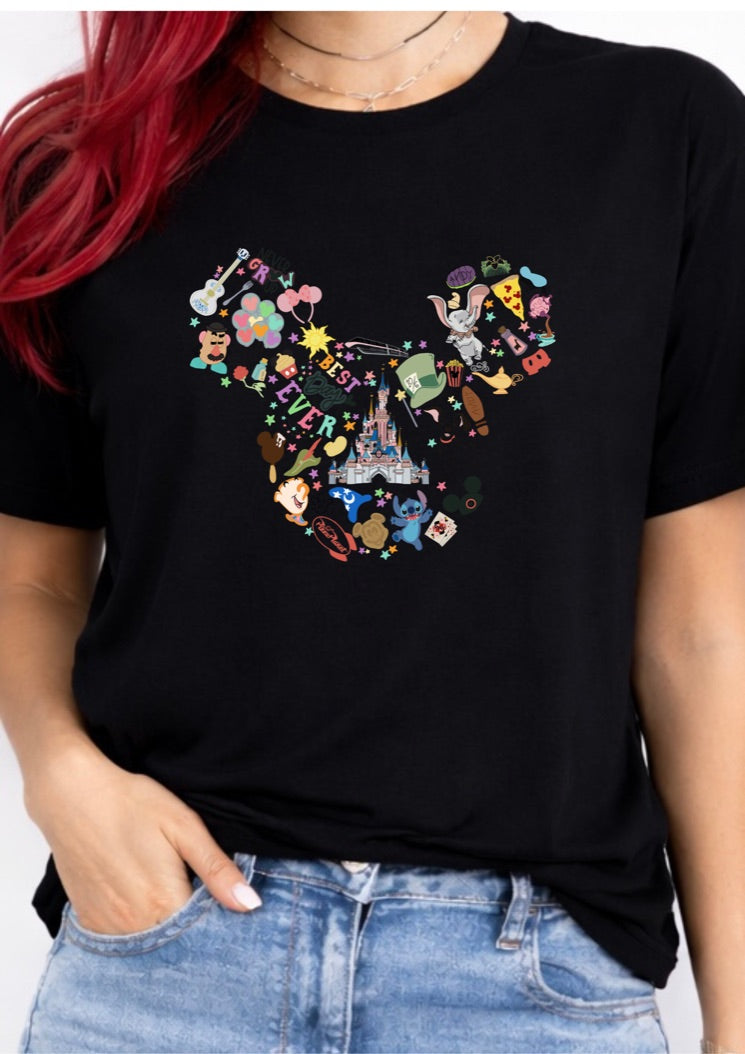 Magical Memories Mouse Head Collage T-Shirt – Theme Park Inspired Character Graphic Tee