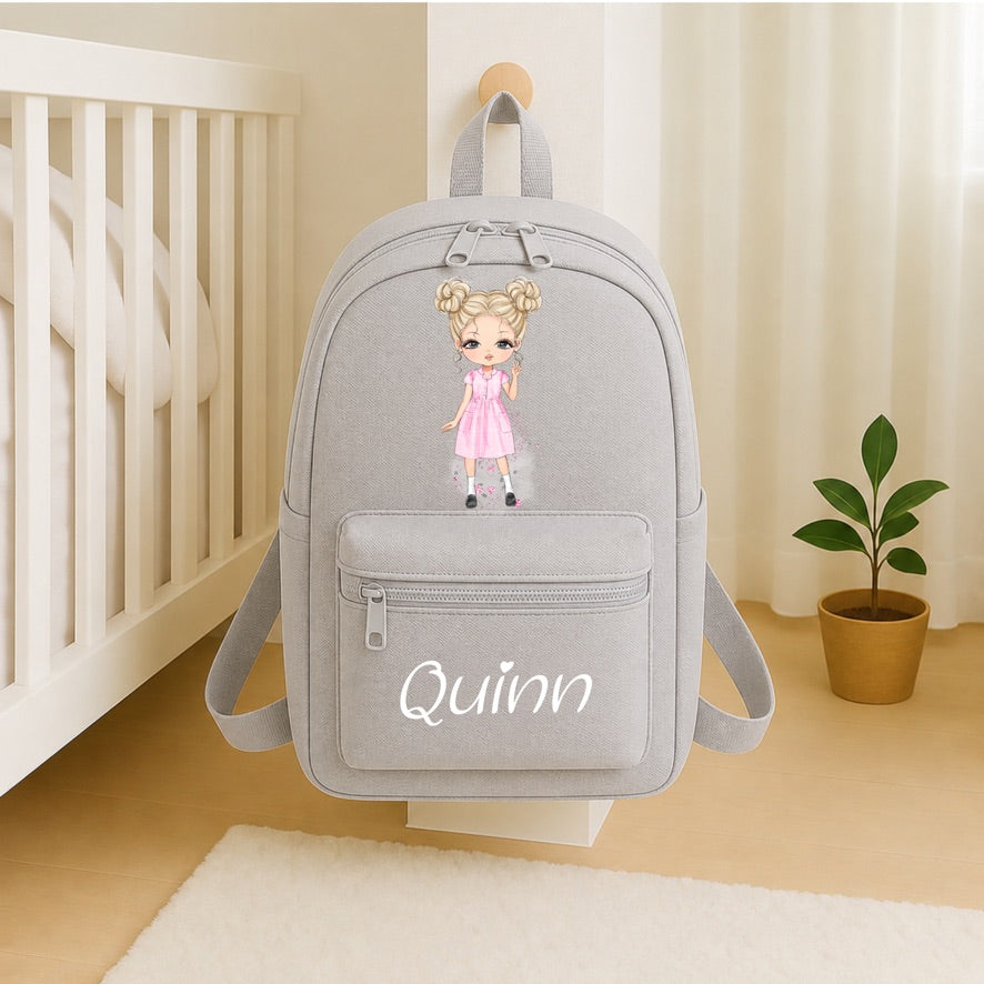 Personalised School Girl Dress Backpack | Custom Name Kids School Bag | School Girl Backpack | Nursery Bag | Back to School Rucksack | Children's School Bag