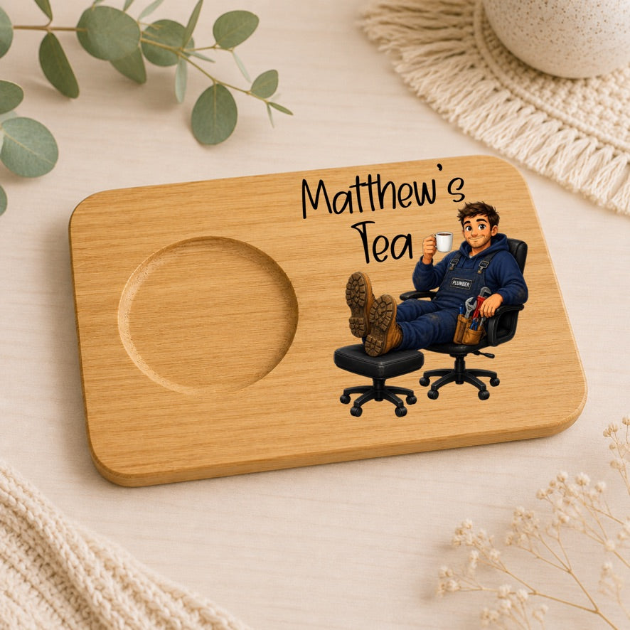 Personalised Plumber Tea & Biscuit Board | Custom Plumber Gift | Plumber Tea Board | Tradesman Gift | Bamboo Tea Board | Gift for Plumber