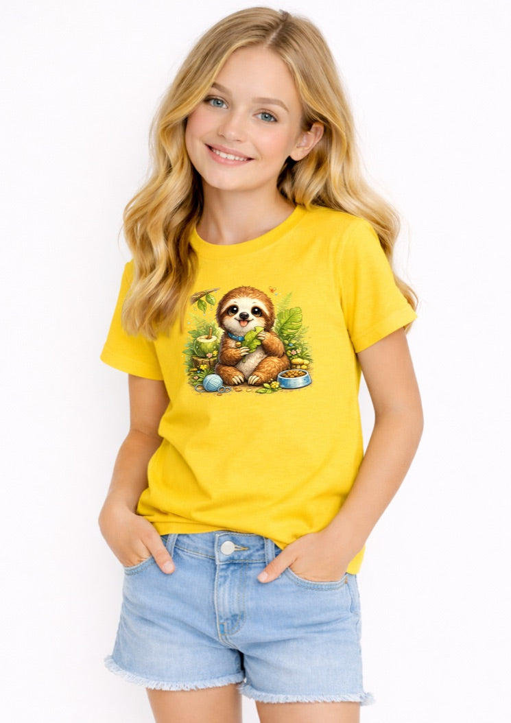 Cute Baby Sloth Kids T-Shirt – Adorable Jungle Animal Graphic Tee for Girls