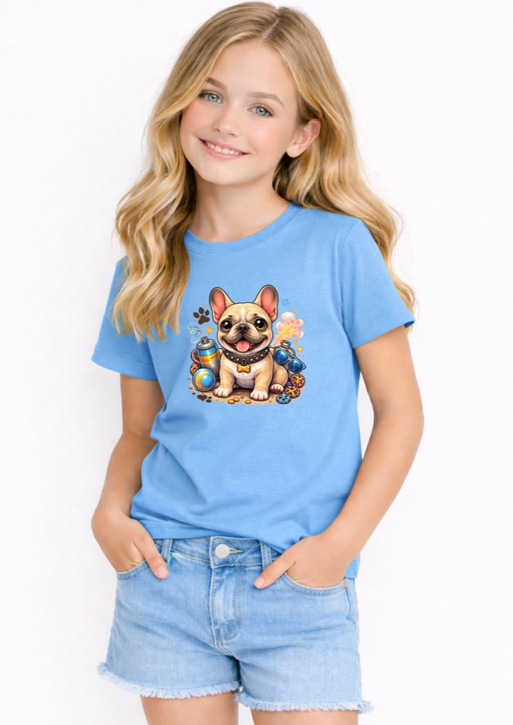 Cute Cream French Bulldog Puppy Kids T-Shirt – Adorable Dog Lover Graphic Tee for Girls