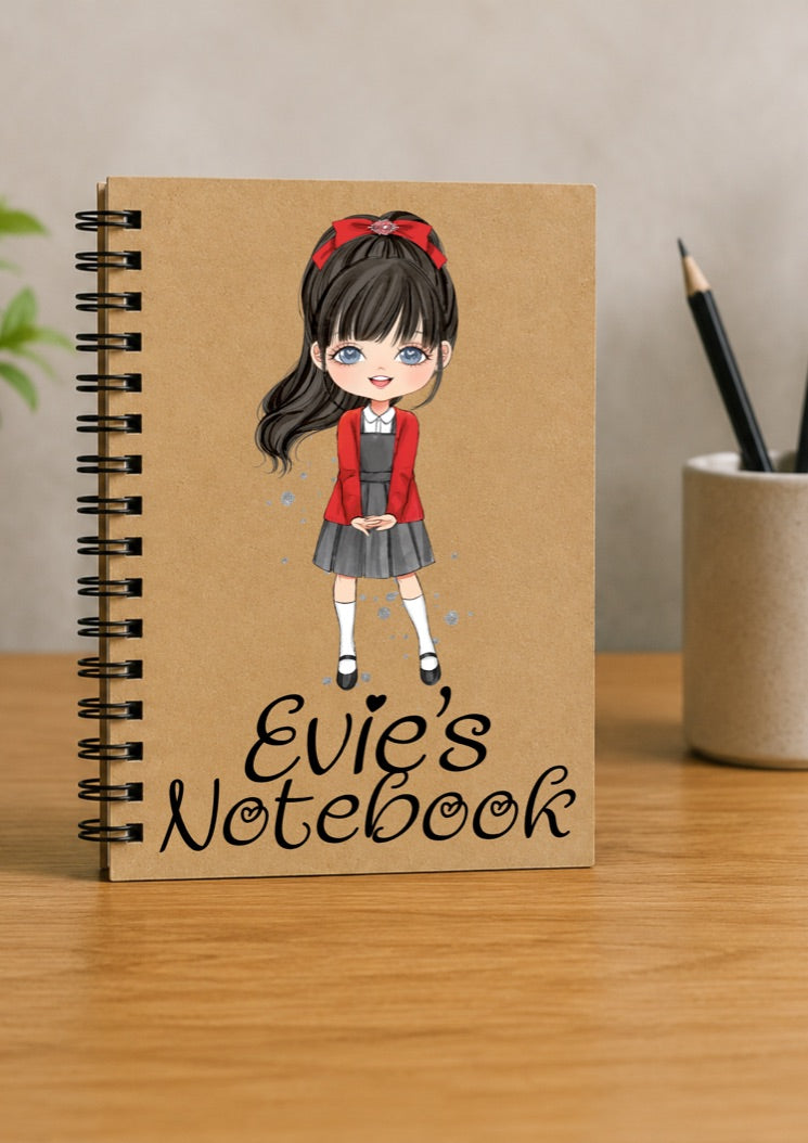 Personalised School Girl With Fringe Notebook