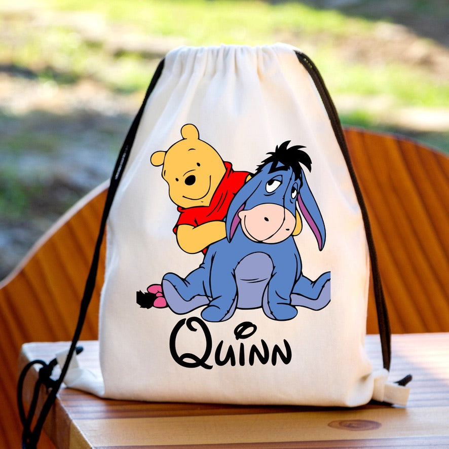 Personalised Winnie The Pooh & Eeyore Drawstring Gym Bag | Custom Name PE Bag | Kids School Sports Bag | Nursery Drawstring Bag | Swimming Bag | Gift for Boys & Girls