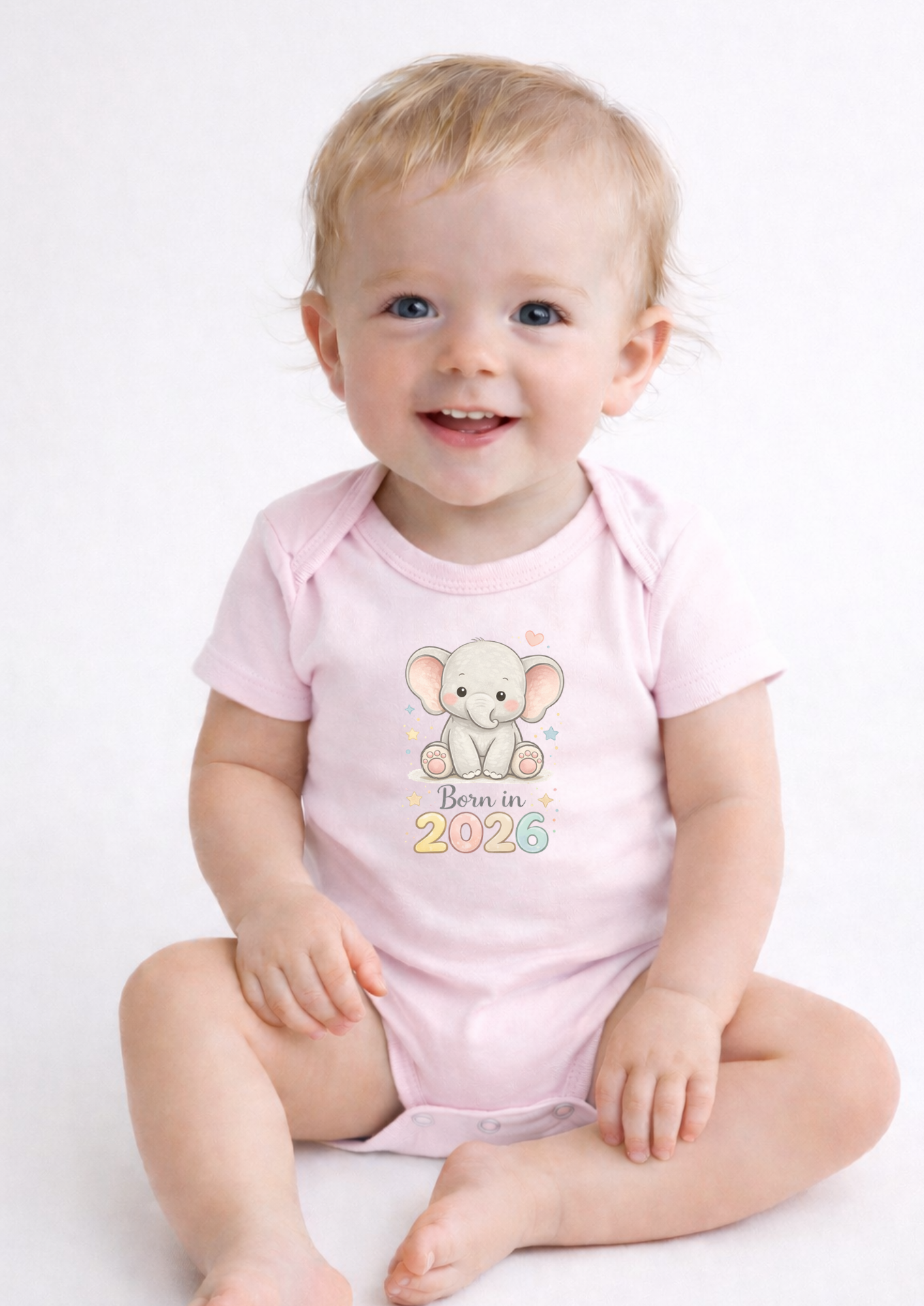 Born in 2026 Elephant Baby Bodysuit – Cute Baby Announcement Onesie, Newborn Keepsake Outfit