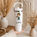 Personalised Fringe School Girl 30oz Tumbler | Custom Name School Water Bottle | Insulated Stainless Steel Travel Cup | Back to School Gift