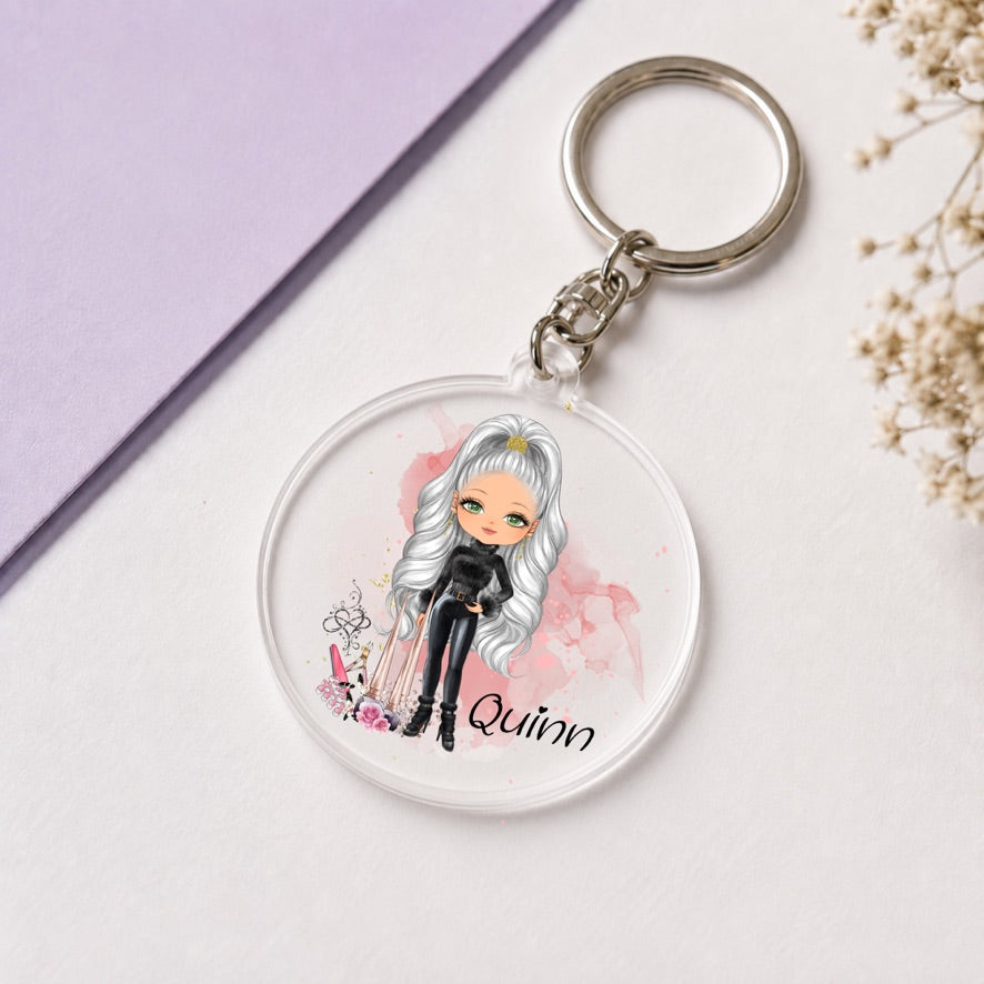 Personalised Nail Tech Girl Keyring | Custom Name Keyring | Bag Tag Gift