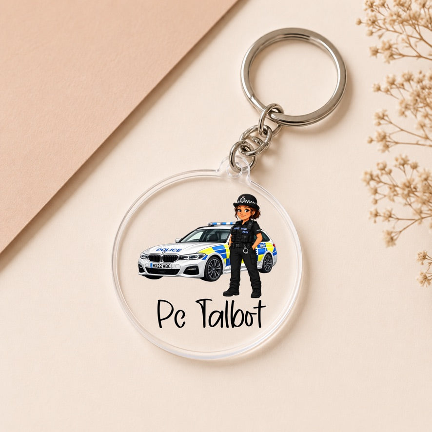 Personalised Women Police Officer Keyring | Custom Police Car Acrylic Keychain | UK Police Gift | Personalised Name Keyring | Police Officer Present