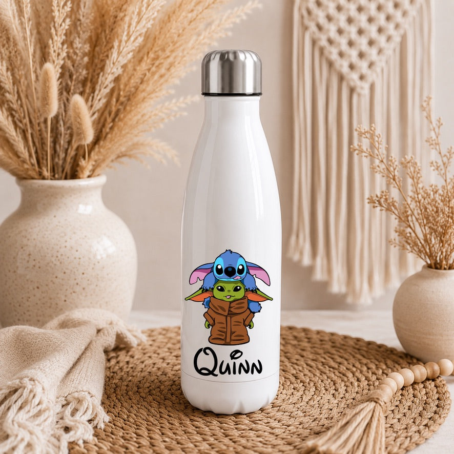 Personalised Stitch & Baby Yoda Water Bottle | Custom Drinks Bottle | Name Water Bottle | Reusable Bottle | School Water Bottle | Gym Bottle | Gift for Kids & Adults