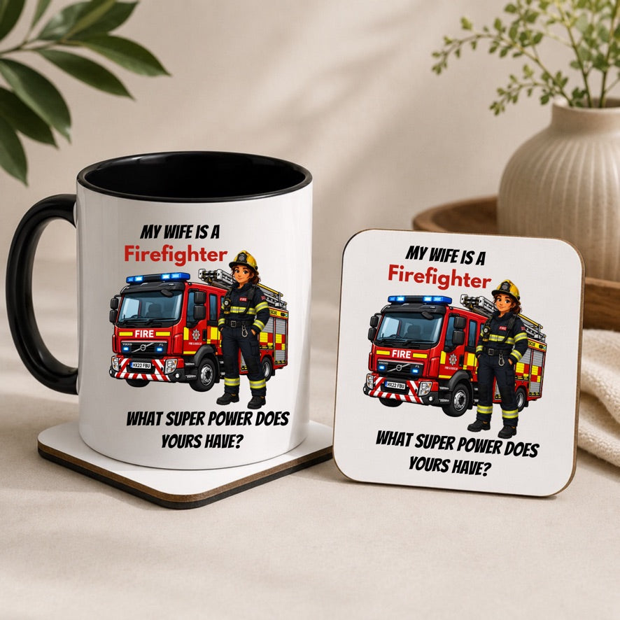 My Wife Is A Firefighter Mug & Coaster Gift Set | Firefighter Husband Gift | Fire Service Mug | Firefighter Family Gift