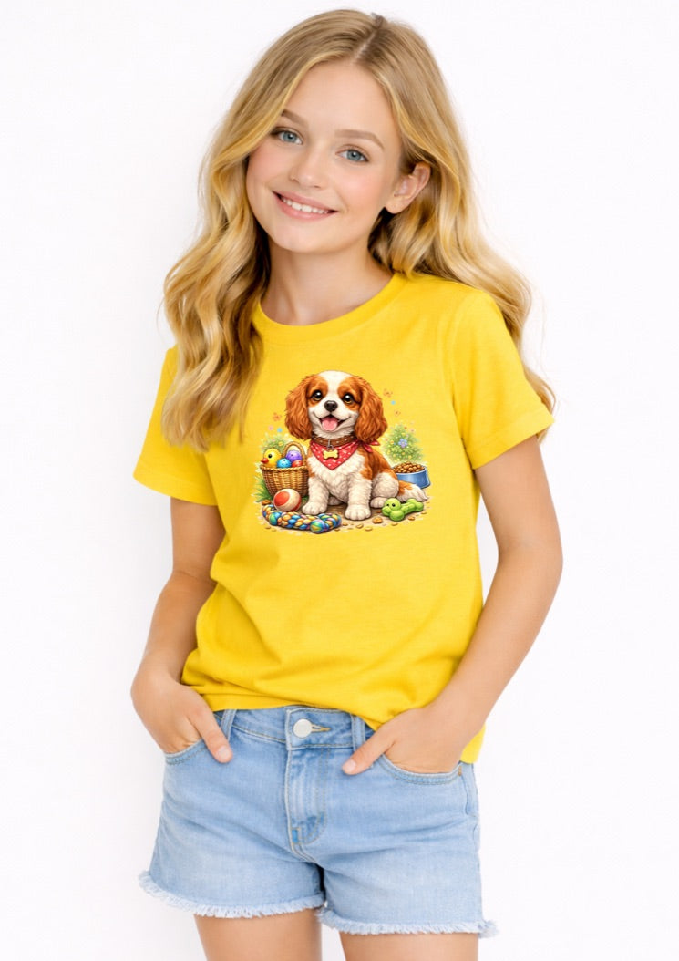 Cute Cavalier King Charles Spaniel Kids T-Shirt – Adorable Puppy Graphic Tee for Girls