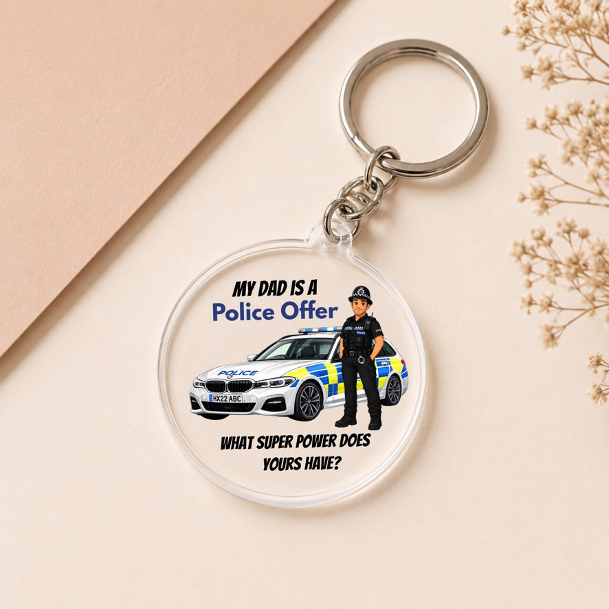My Dad Is a Police Officer Keyring | Police Officer Dad Gift | Acrylic Police Keychain | Father's Day Gift | Police Family Gift | Emergency Services
