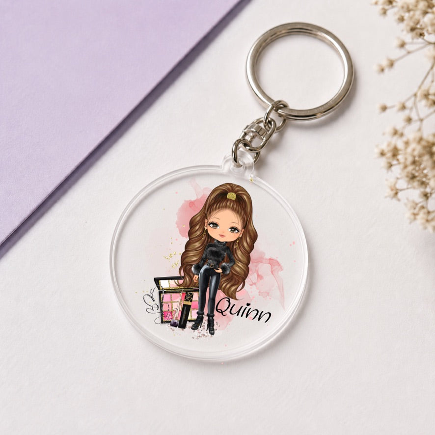 Personalised Make Up Girl Keyring | Custom Name Keyring | Bag Tag Gift