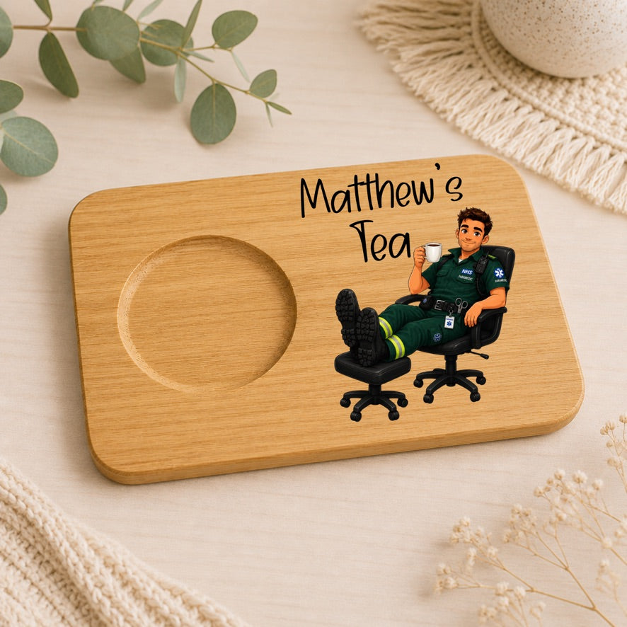 Personalised Paramedic Tea & Biscuit Board | Custom Paramedic Gift | NHS Tea Board | Ambulance Service Gift | Bamboo Tea Board | Tea Lover Gift