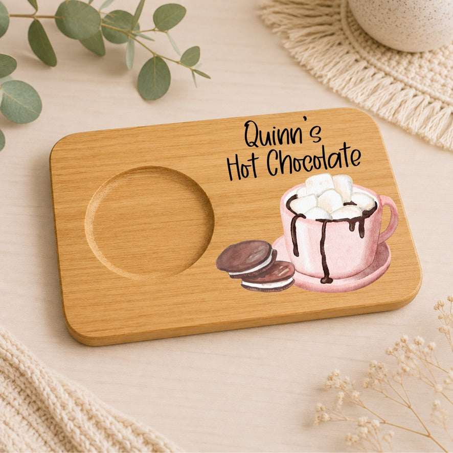 Personalised Hot Chocolate Tea & Biscuit Board | Custom Hot Chocolate Board | Kids Hot Chocolate Gift | Personalised Bamboo Tea Board | Christmas Gift