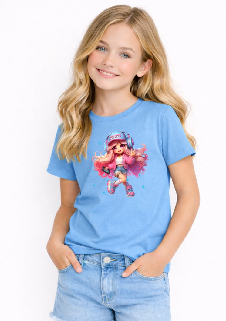 Cute Girl Gamer Kids T-Shirt – Pink Gaming Graphic Tee for Girls