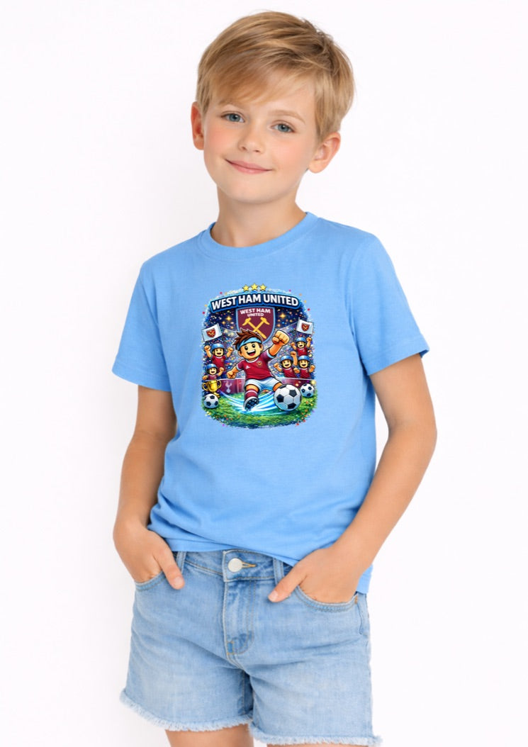 Claret & Blue Football Kids T-Shirt – Soccer Fan Graphic Tee for Boys