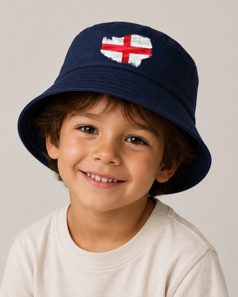 Kids England Flag Bucket Hat | Children's St George's Cross Sun Hat | England Football Supporters Hat | Summer Holiday Hat | Boys & Girls Bucket Hat