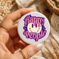 Happy People Smiley Face Badge | Cute Positive Button Badge | Retro Aesthetic Pin | Mental Health Gift | Kawaii Smile Badge