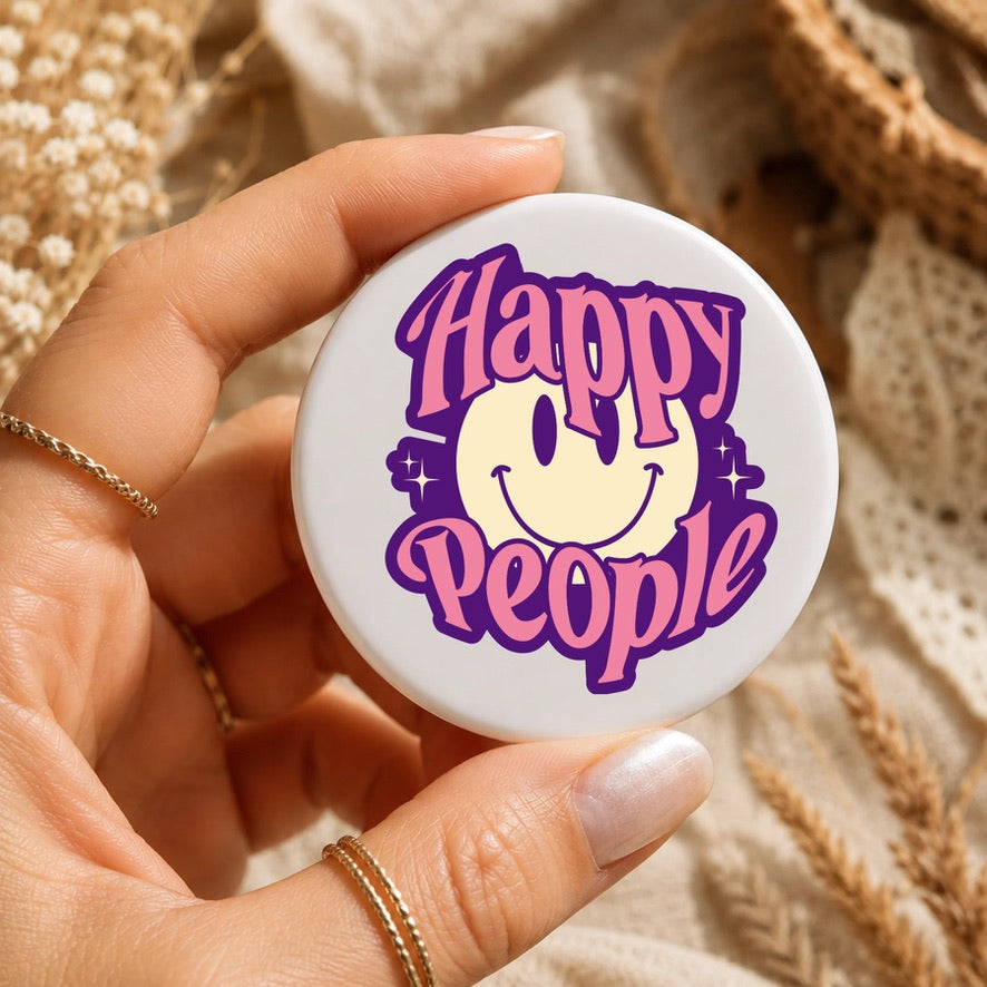 Happy People Smiley Face Badge | Cute Positive Button Badge | Retro Aesthetic Pin | Mental Health Gift | Kawaii Smile Badge