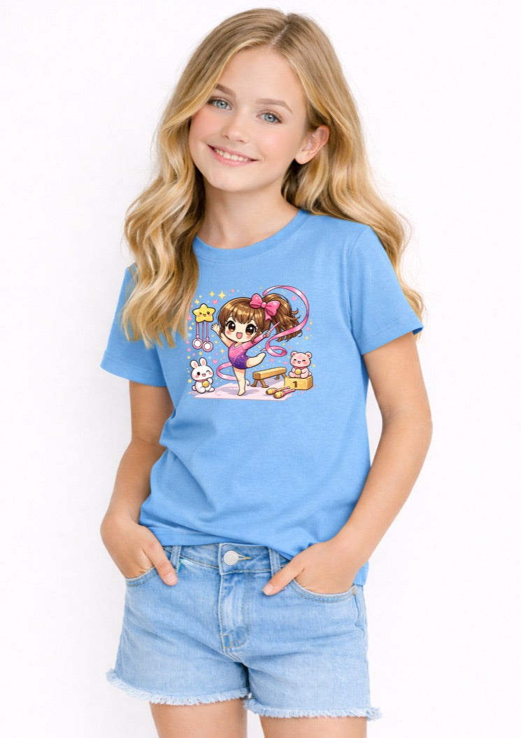 Cute Gymnastics Girl Kids T-Shirt – Rhythmic Gymnast Graphic Tee for Girls