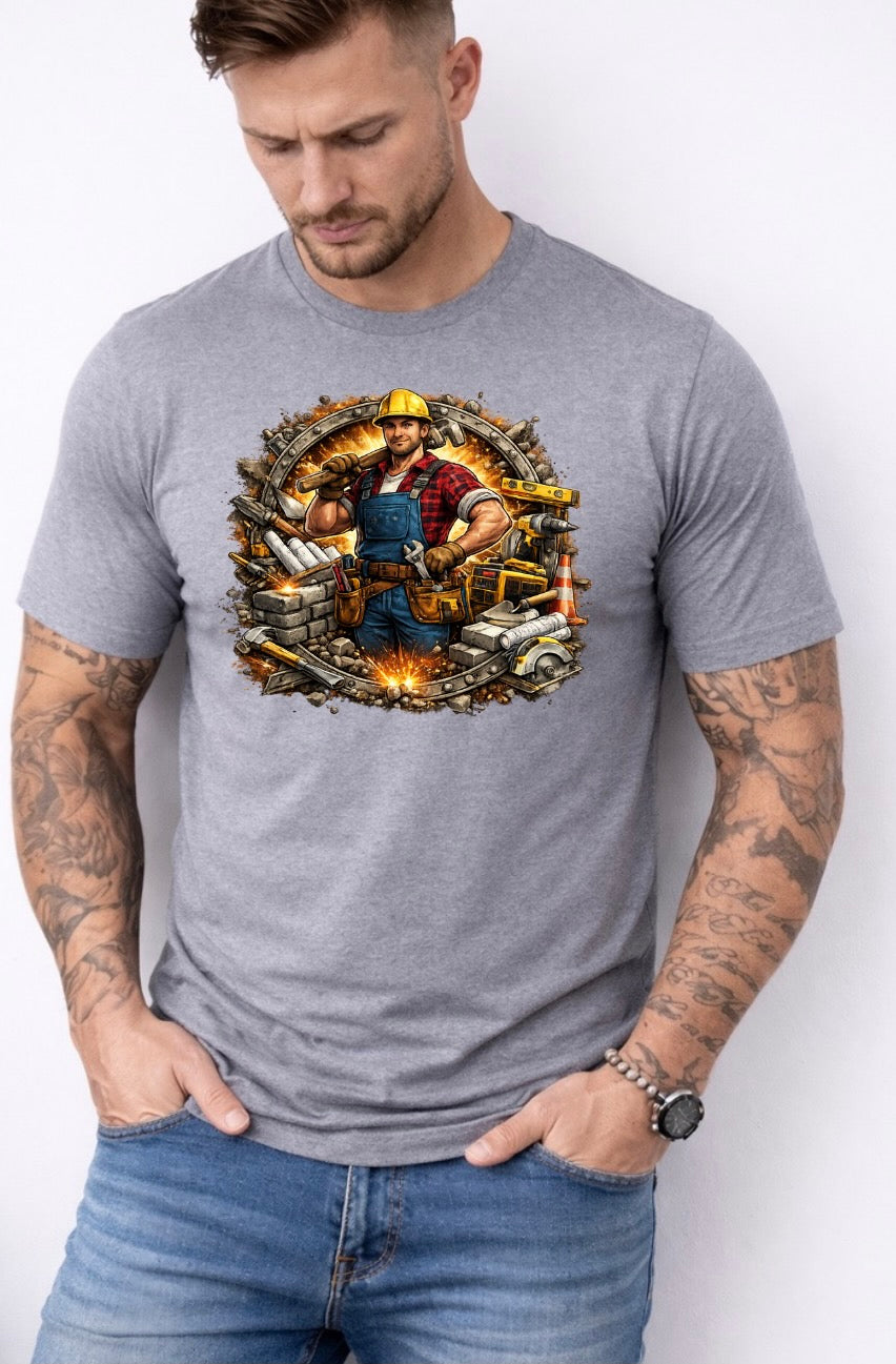 Builder Graphic T-Shirt – Construction Worker Workwear Art Tee