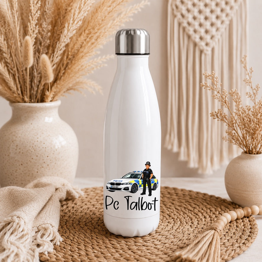 Personalised Police Officer Water Bottle | Female Police Drinks Bottle | Custom Police Gift | Police Officer Bottle | Stainless Steel Water Bottle | PC Gift