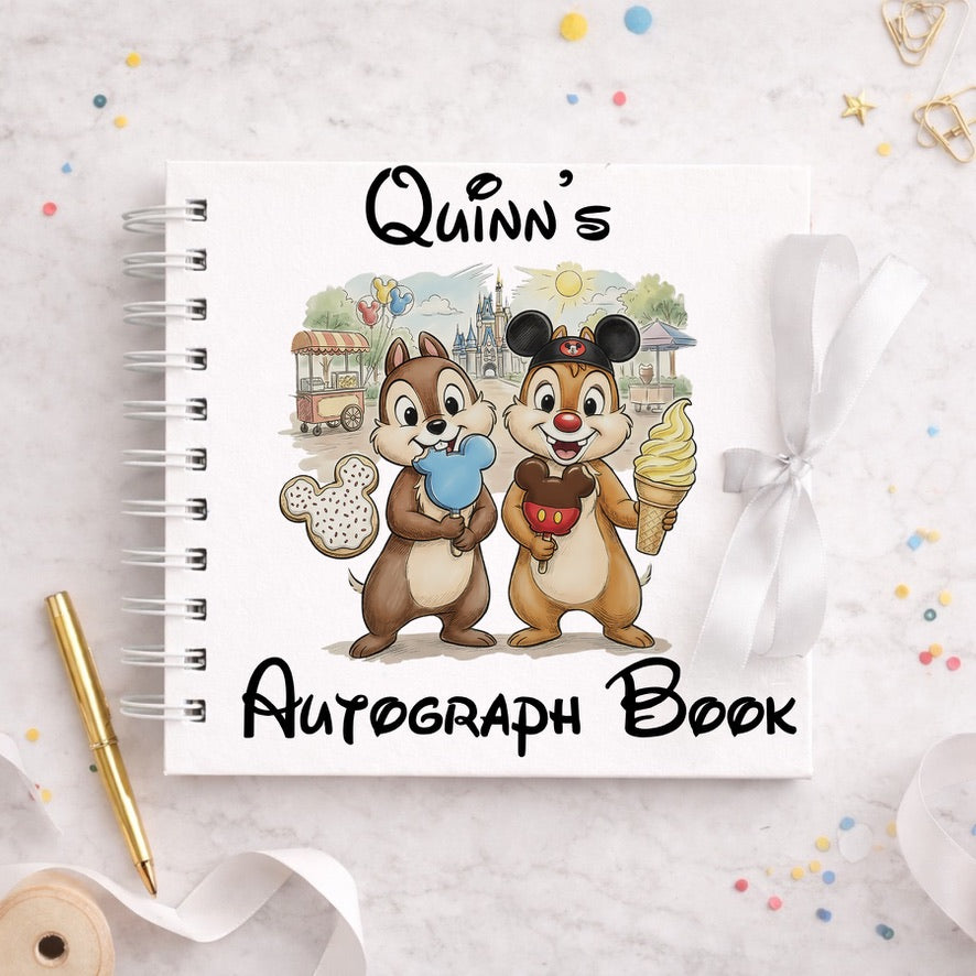 Personalised Chip & Dale Disney Autograph Book, Personalised Disney World Trip, Gift For Disney Trip, Disney World Autograph Book