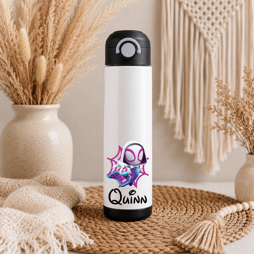 Personalised Ghost Spidey Water Bottle with Straw Lid | Custom Name Water Bottle | Reusable Drinks Bottle | School Bottle | Gym Bottle | Travel Bottle