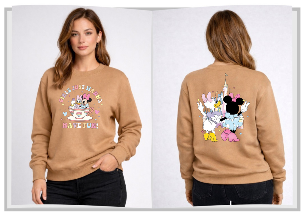 Girls Just Want Have Fun Disney Sweatshirt – Cozy Graphic Crewneck, Unisex Disney Style Jumper