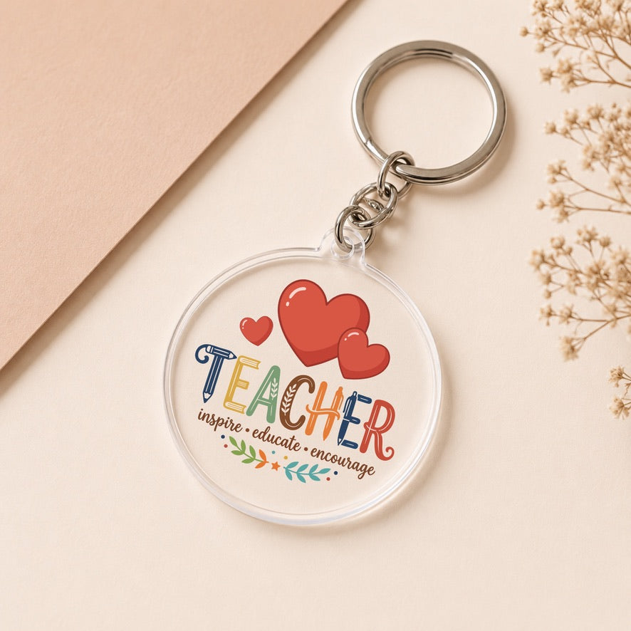 Teacher Acrylic Keyring | Cute Keyring | Bag Charm | Backpack Accessory | Keychain Gift | School Bag Accessory | Handmade UK