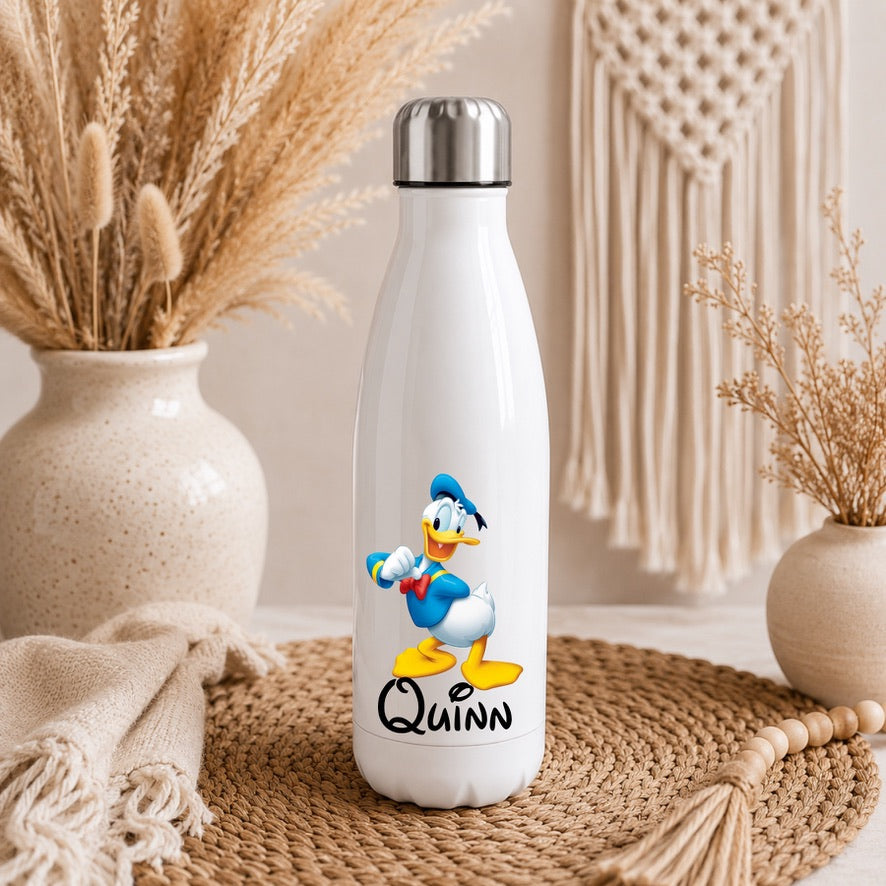 Personalised Donald Duck Water Bottle | Custom Drinks Bottle | Name Water Bottle | Reusable Bottle | School Water Bottle | Gym Bottle | Gift for Kids & Adults