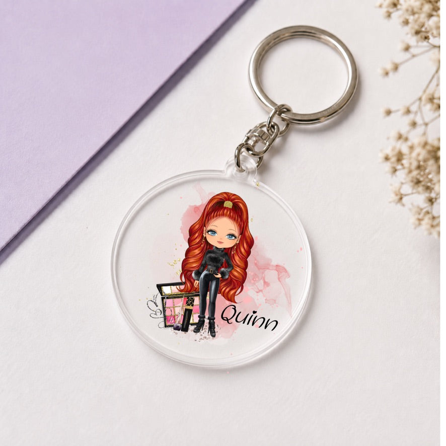 Personalised Make Up Girl Keyring | Custom Name Keyring | Bag Tag Gift