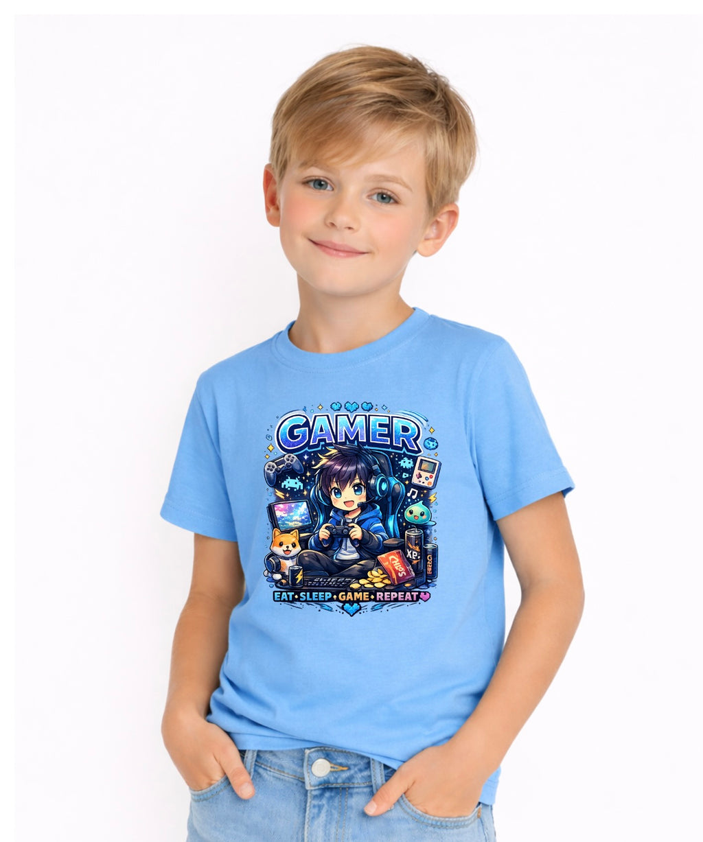 Kids Gamer T-Shirt – Eat Sleep Game Repeat Graphic Tee | Youth Gaming Shirt