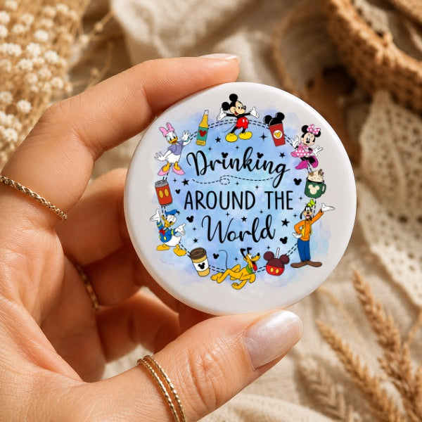 Epcot Drinking Around The World Disney Badge 52mm | Disney Trip Button Badge | Family Holiday Badge | Matching Disney Accessories