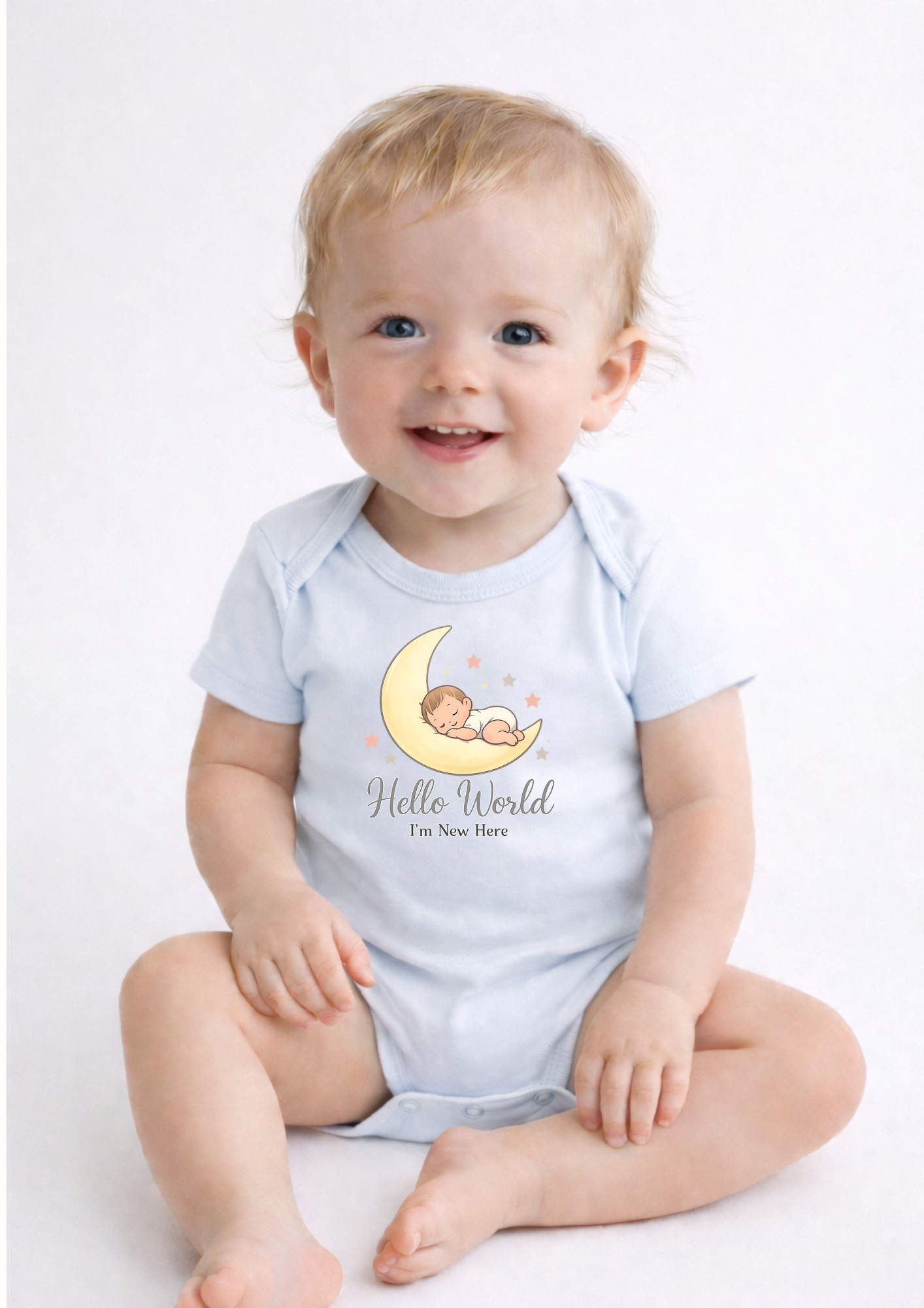 Hello World I’m New Here Baby Bodysuit – Moon Newborn Announcement Onesie, Cute Coming Home Outfit