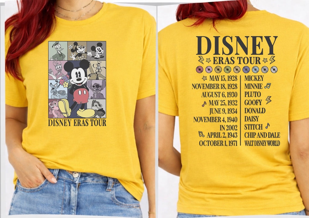 Disney Eras Tour Front & Back Graphic T-Shirt – Vintage Character Collage Tee