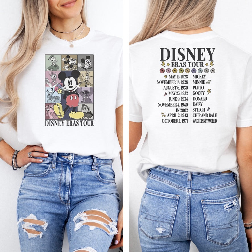 Disney Eras Tour Front & Back Graphic T-Shirt – Vintage Character Collage Tee
