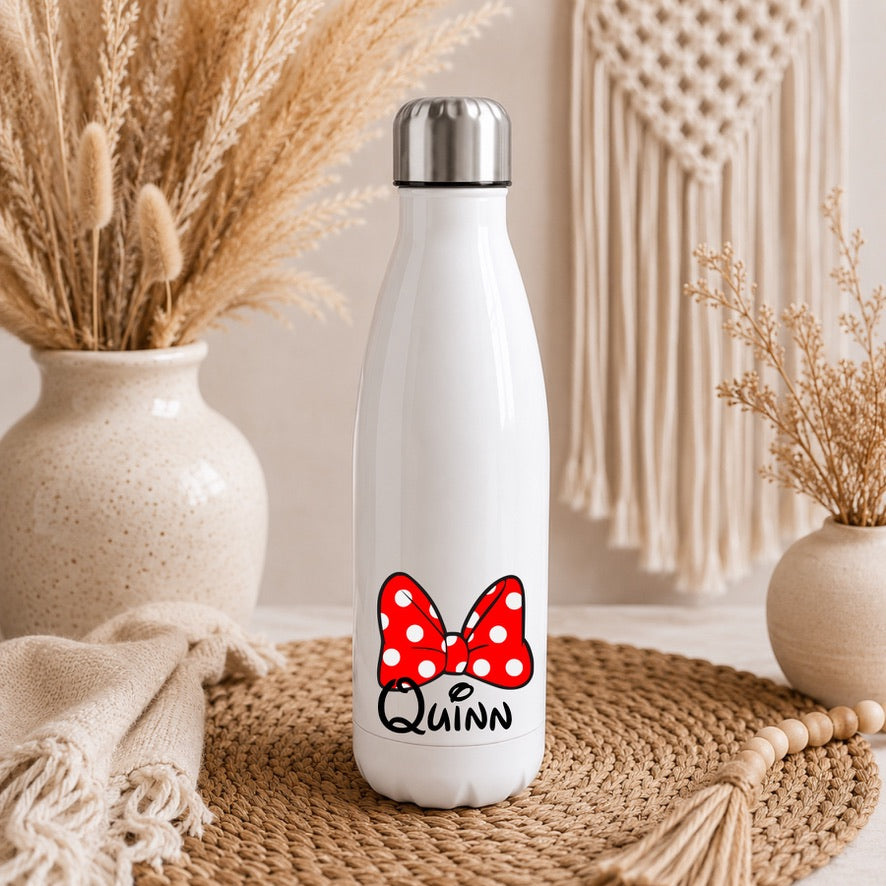 Personalised Minnie Mouse Bow Water Bottle | Custom Drinks Bottle | Name Water Bottle | Reusable Bottle | School Water Bottle | Gym Bottle | Gift for Kids & Adults