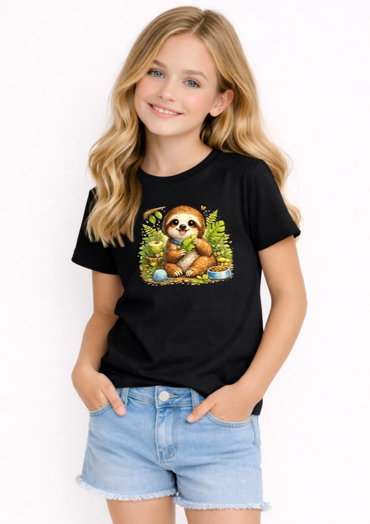Cute Baby Sloth Kids T-Shirt – Adorable Jungle Animal Graphic Tee for Girls