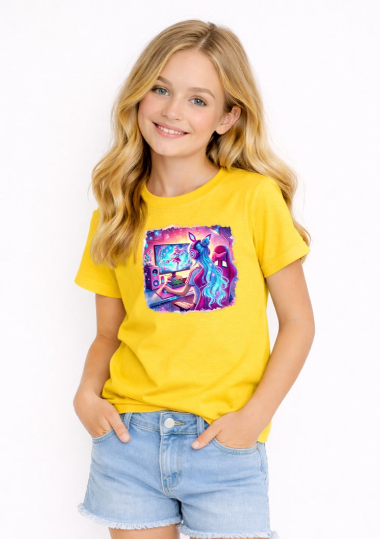 Girl Gamer Unicorn Kids T-Shirt – Cute Gaming Graphic Tee for Girls