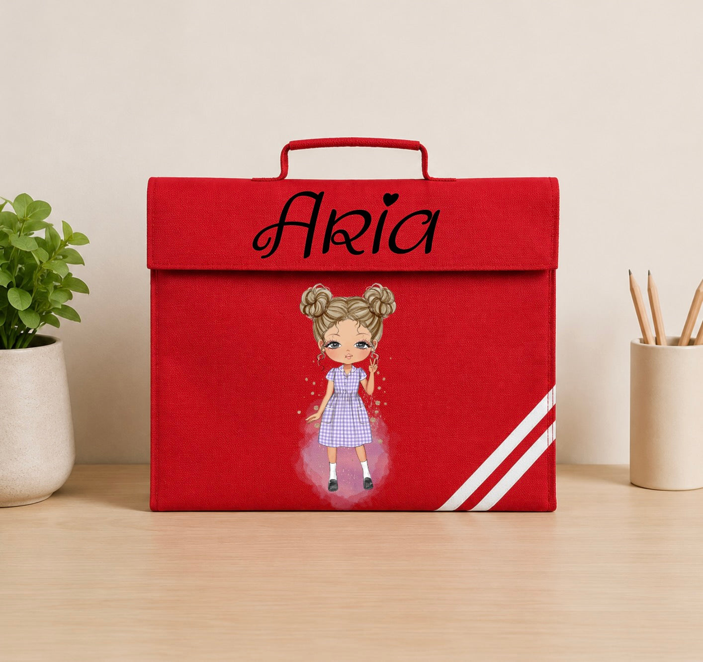 Personalised Summer Dress School Girl Book Bag – Custom Chibi Design 🎒✨