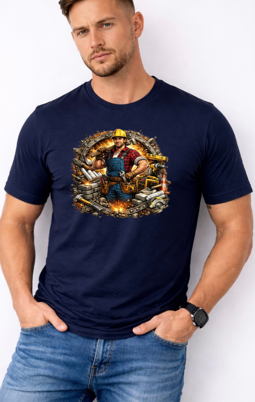 Builder Graphic T-Shirt – Construction Worker Workwear Art Tee