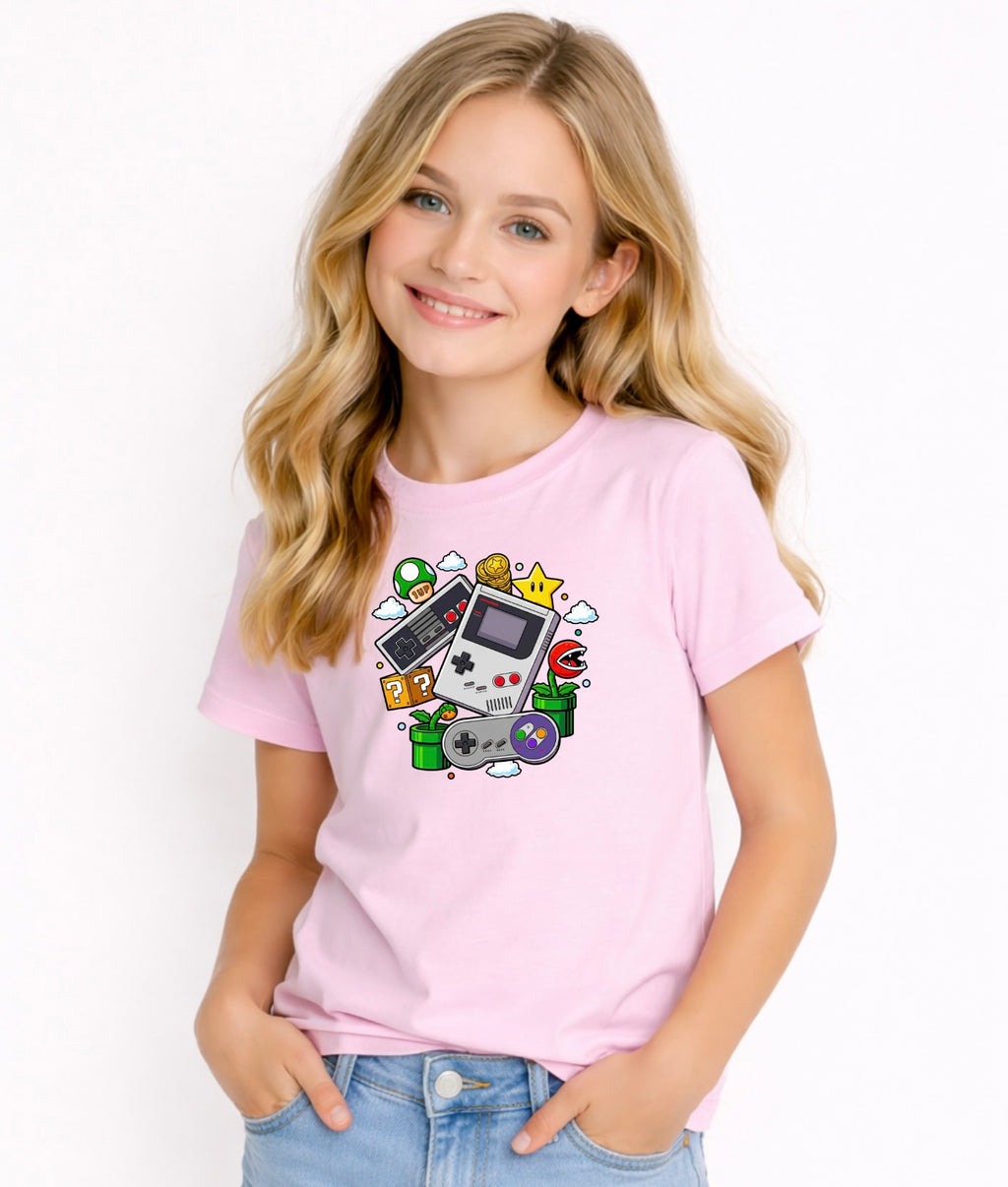 Kids Retro Gamer Graphic T-Shirt – Classic Video Game Console Design, Fun Gaming Tee for Boys & Girls
