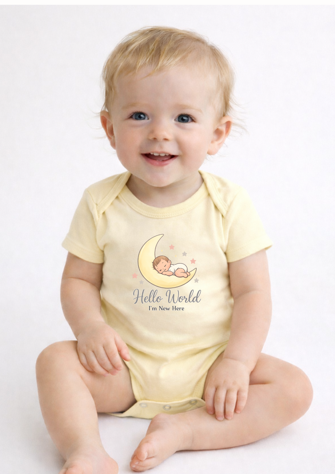 Hello World I’m New Here Baby Bodysuit – Moon Newborn Announcement Onesie, Cute Coming Home Outfit